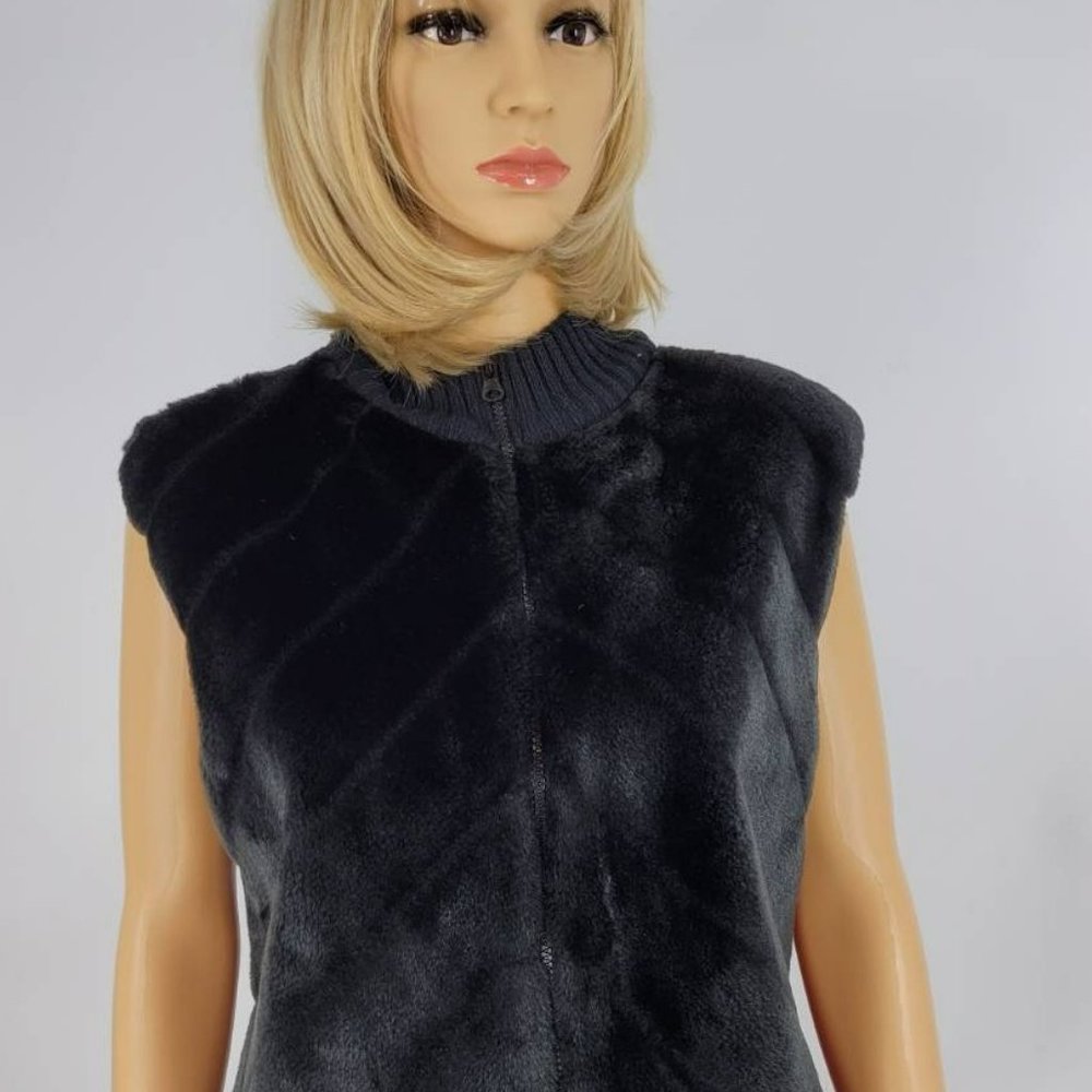 Designer Originals Womens Vest Black Faux Fur Zip Lined 100% Acrylic Mock Neck M